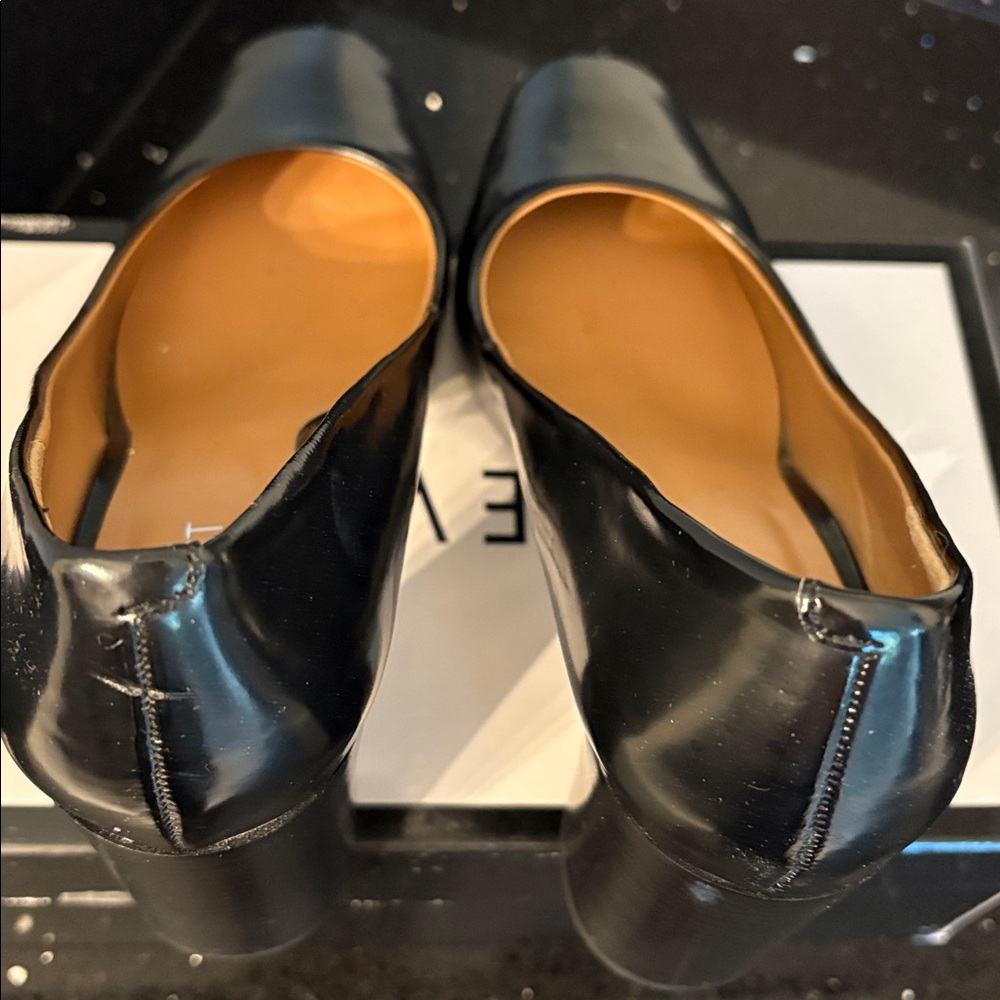*Nine West NEWRULEO BLACK SY Black Patent Almond Toe Chunky Heel Pump - Picture 7 of 17